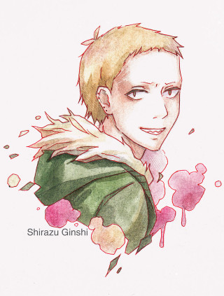 Blonde man green jacket flower - watercolor free wallpaper