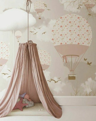 Pink canopy bed wallpapered room - anne geddes free wallpaper