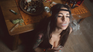 Woman smoking cigarette table food 2 - a woman smoking free wallpaper
