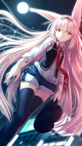 Long hair girl moon fox - the wind free wallpaper