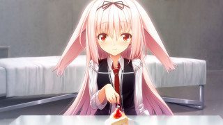 Girl pink hair cutting cake - a piece of cake free wallpaper