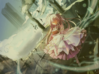 Girl dress tree fence bird - overhead free wallpaper
