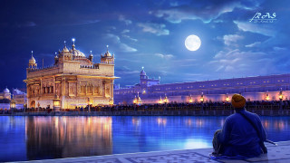 Moonlit cityscape bridge pagoda clocktower - a clock tower free wallpaper