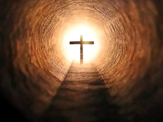 Cross tunnel light person walking - the end of it free wallpaper