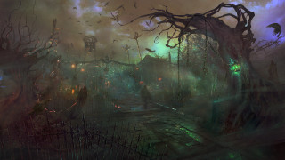 Creepy graveyard cemetery bats flying - league of legends concept art free wallpaper