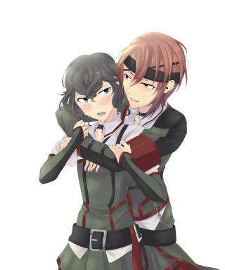 Anime characters hugging arms around - outfit free wallpaper