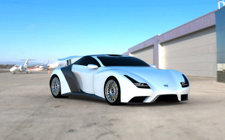 White sports car hangar jet - front free wallpaper
