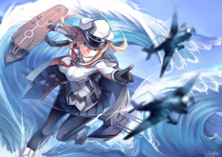 Woman hat uniform flying wave - a detailed painting free wallpaper