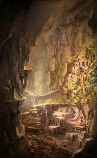 Cave waterfall house painting nature - league of legends concept art free wallpaper