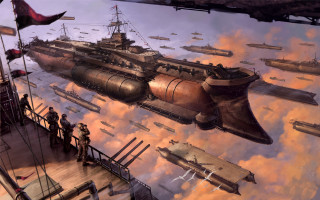 Large ship dock fantasy dusk - a dock in front free wallpaper