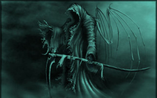 Demon holding sceptacle hands painting - death free wallpaper