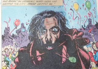Bearded man red jacket balloons - a comic strip free wallpaper