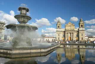 Fountain water building clock tower - it in front free wallpaper
