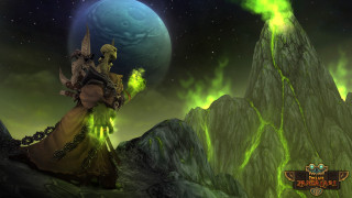 Man holding green ball mountain - fantasy art free wallpaper