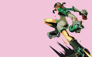 Woman green skateboarding pink background - hint of yayoi kasuma free wallpaper