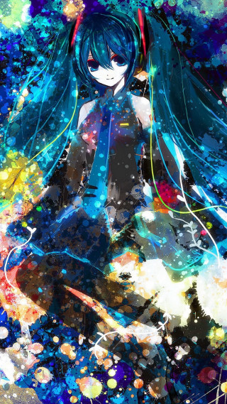 Girl aqua hair splatters hologram - neoexpressionism free wallpaper