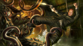Man holding gun octopus background - a man in the middle free wallpaper