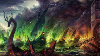Ship storm octopus lighthouse painting - free ship wallpaper