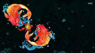 Goldfish blue orange bubbles underwater - their back free wallpaper