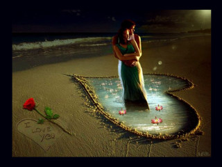 Woman green dress beach rose - romantic free wallpaper