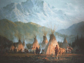 Native american village horse teepee - western free wallpaper