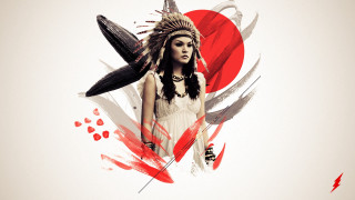 Woman headdress feathers red white - lyco art free wallpaper for desktop