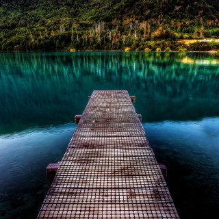Dock water mountain range lake - impressionist free wallpaper