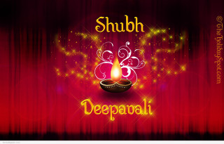 Happy diwali greeting lit candle - a red curtain free wallpaper