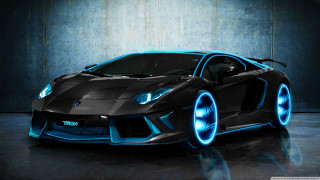 Black sports car blue lights 5 - a concrete wall free wallpaper