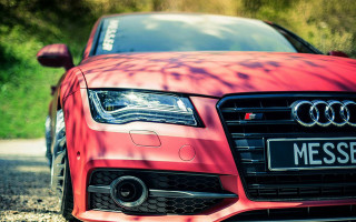 Red car parked road forest 3 - a forest of trees and bushes free wallpaper