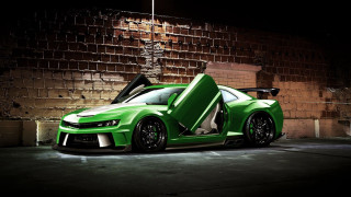Green sports car brick room - a green sports car free wallpaper