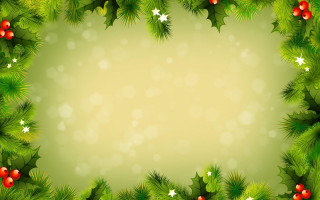Christmas holly berries green background - a place free wallpaper