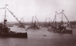 Ships river harbor flags floating - rayonism free wallpaper