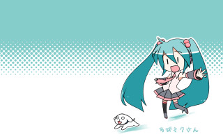 Chibi miku aqua hair cat - a cat and a dog free wallpaper