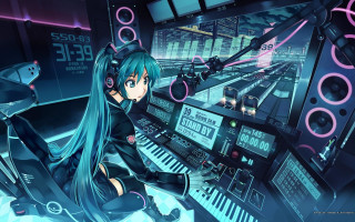 Girl long hair computer keyboard - headphone free wallpaper