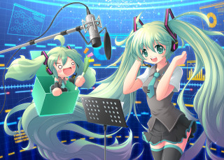 Anime girls long hair headphones - studio free wallpaper