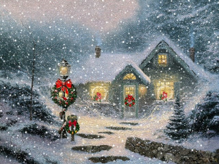 Christmas scene house lantern snow - evgeny lushpin free wallpaper