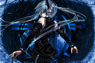 White haired woman sword blue - a black dress holding free wallpaper