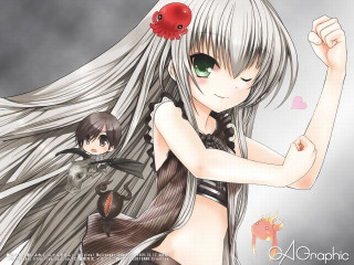 Girl demon red object long - her hand and a demon free wallpaper