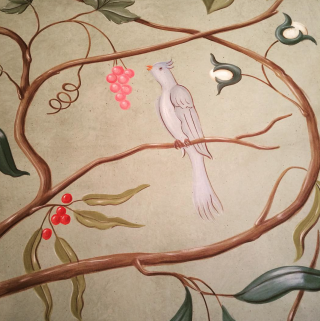 Bird branch berries leaves painting - a branch free wallpaper