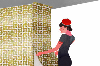 Woman standing red apple green - a green wall behind her free wallpaper
