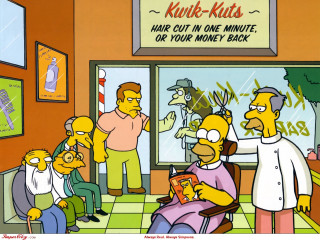 Cartoon man wheelchair barber shop - institutional free wallpaper