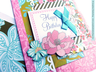 Birthday card closeup flower ribbon - color scheme free wallpaper