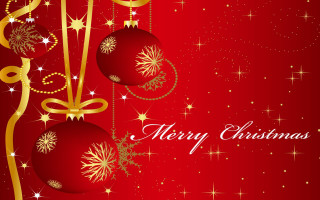 Red christmas card gold ornaments - merry free wallpaper