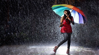 Woman holding umbrella rainbow red - araceli gilbert free wallpaper