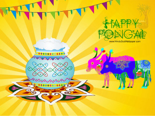 Colorful vase cow background bunting - folk art free wallpaper