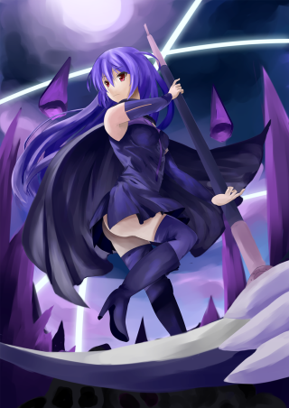 Cartoon character sword purple outfit - a landscape free wallpaper