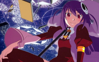 Purple girl sword starry sky - concept art free wallpaper
