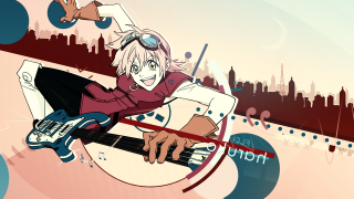 Man guitar city red blue - his hand and a city in the background free wallpaper