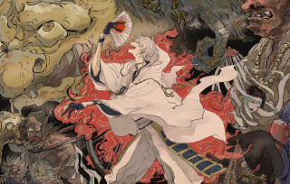 Woman monsters demon sword shoulder - her hand and a demon free wallpaper